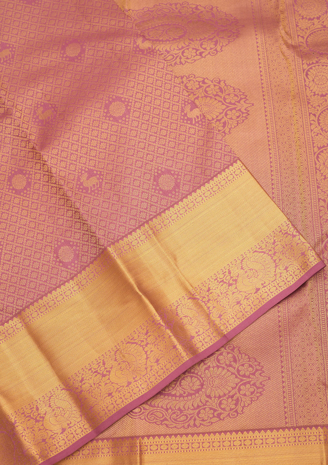 Mauve Silk Jaal Gold Zariwork Saree With Matching Blouse Piece