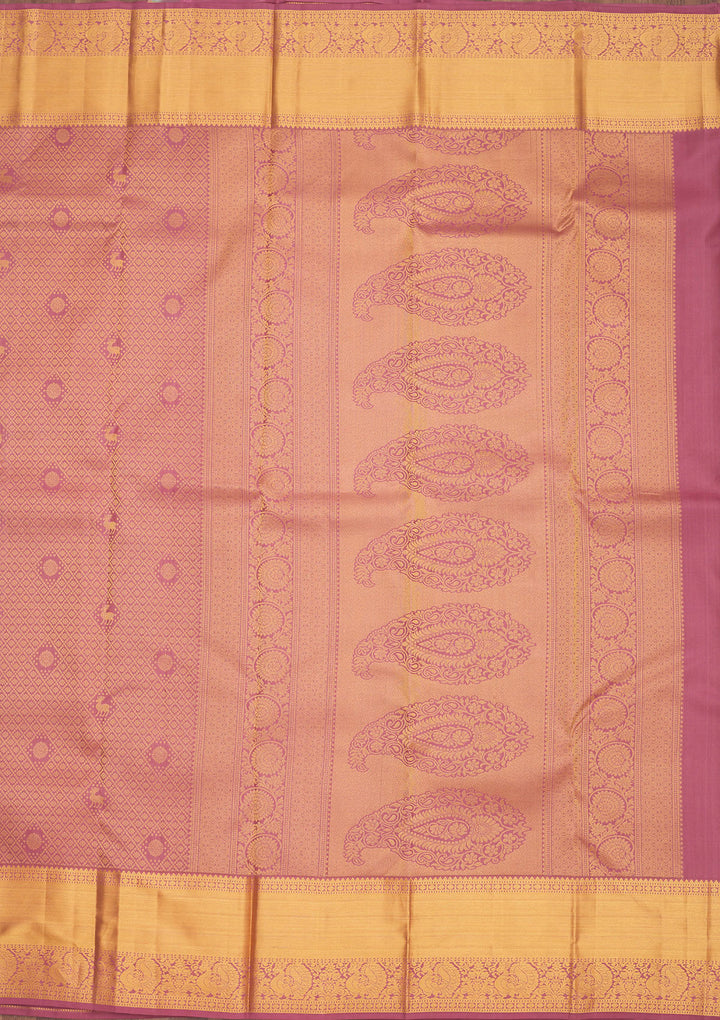 Mauve Silk Jaal Gold Zariwork Saree With Matching Blouse Piece