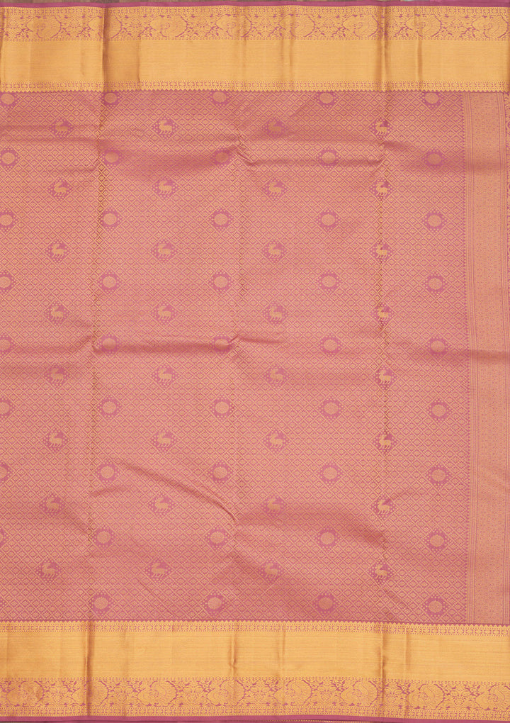 Mauve Silk Jaal Gold Zariwork Saree With Matching Blouse Piece