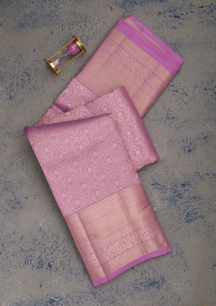 Mauve Silk Jaal Gold Zariwork Saree With Matching Blouse Piece