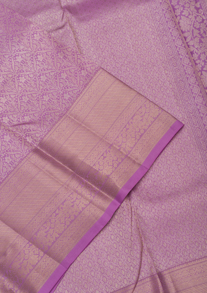 Mauve Silk Jaal Gold Zariwork Saree With Matching Blouse Piece