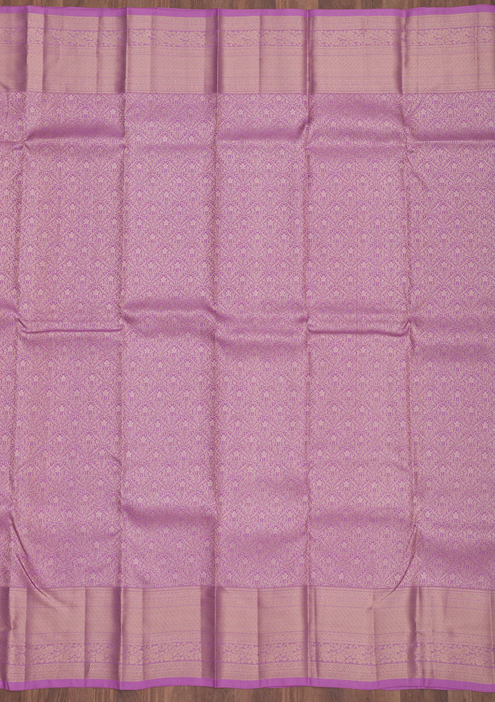 Mauve Silk Jaal Gold Zariwork Saree With Matching Blouse Piece