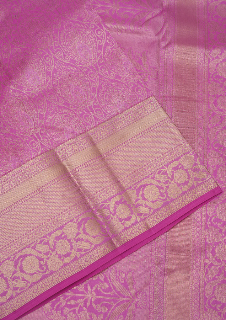 Mauve Pure Silk Jaal Gold Zariwork Saree With Matching Blouse Piece