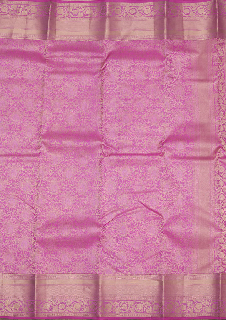 Mauve Pure Silk Jaal Gold Zariwork Saree With Matching Blouse Piece