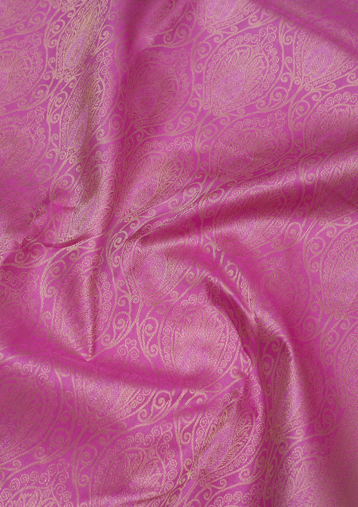 Mauve Pure Silk Jaal Gold Zariwork Saree With Matching Blouse Piece