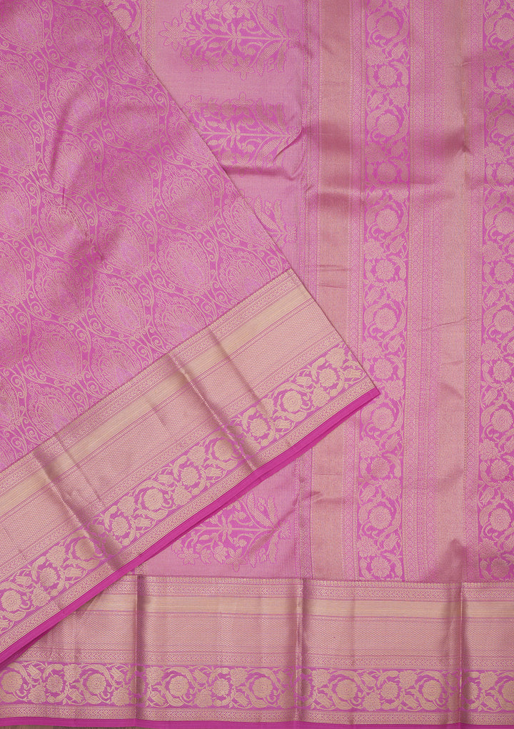 Mauve Pure Silk Jaal Gold Zariwork Saree With Matching Blouse Piece