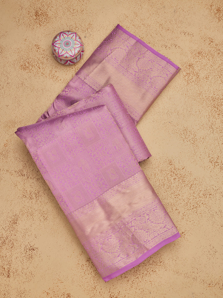 Mauve Pure Silk Jaal Zariwork Saree With Matching Blouse Piece