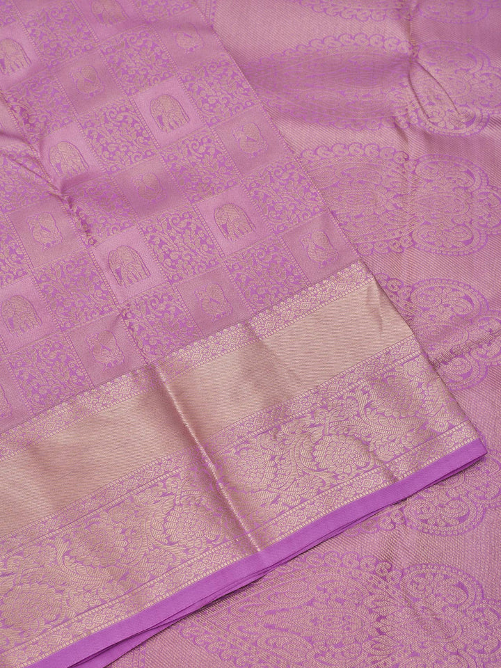 Mauve Pure Silk Jaal Zariwork Saree With Matching Blouse Piece