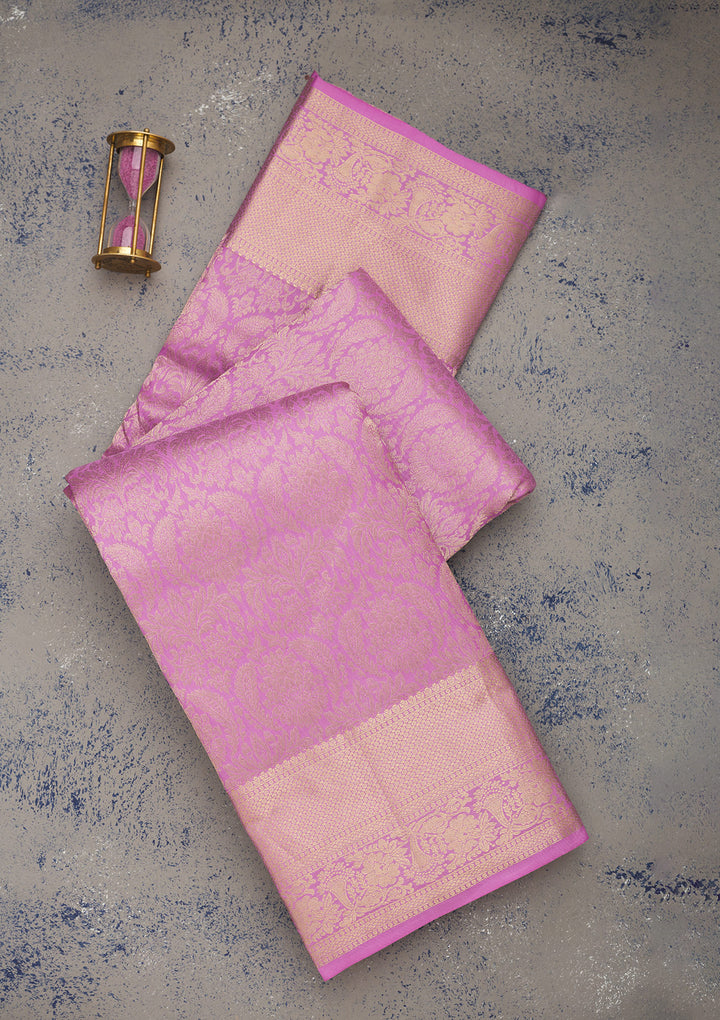 Mauve Silk Jaal Gold Zariwork Saree With Matching Blouse Piece