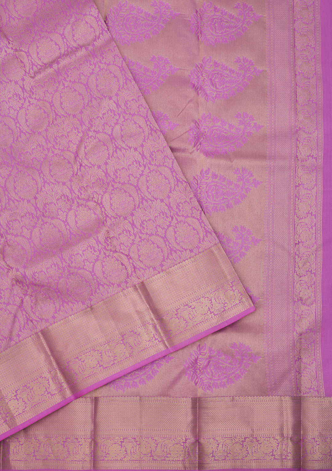 Mauve Silk Jaal Gold Zariwork Saree With Matching Blouse Piece