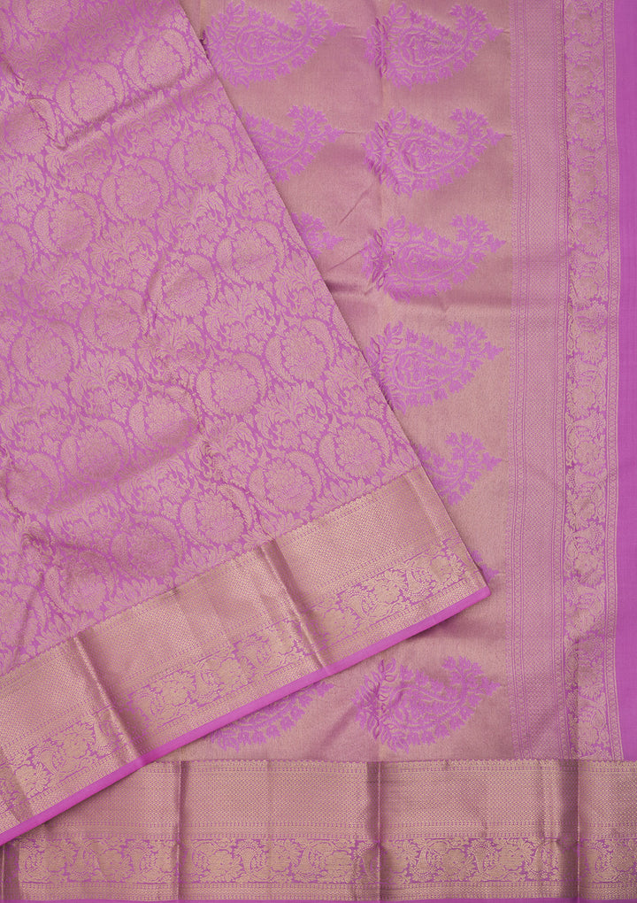 Mauve Silk Jaal Gold Zariwork Saree With Matching Blouse Piece