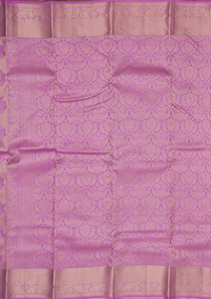 Mauve Silk Jaal Gold Zariwork Saree With Matching Blouse Piece