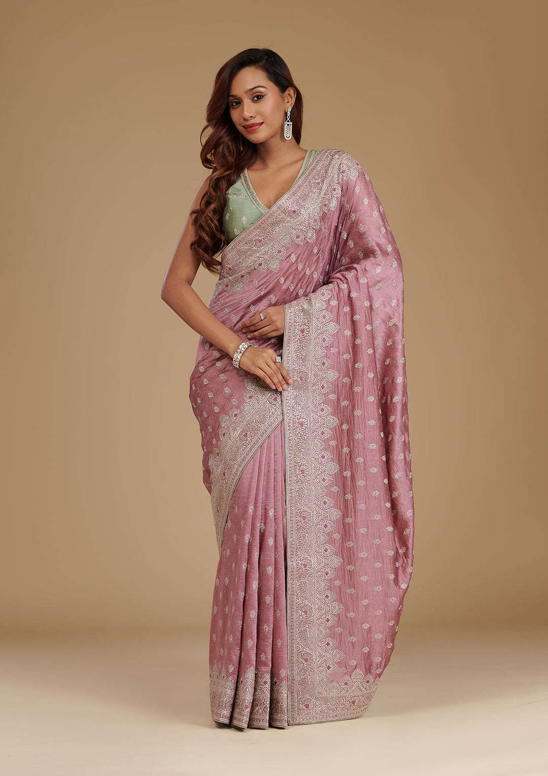 Mauve Zariwork Soft Silk Saree