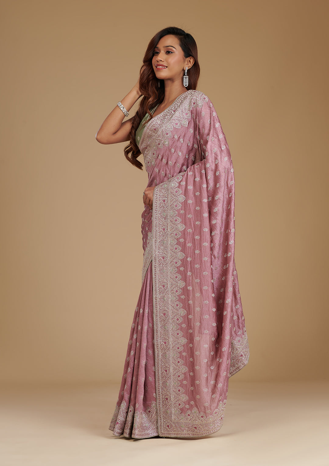 Mauve Zariwork Soft Silk Saree