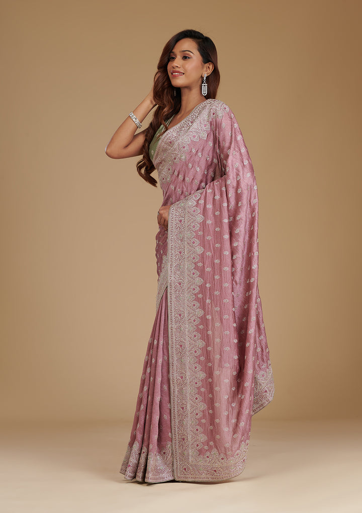 Mauve Zariwork Soft Silk Saree