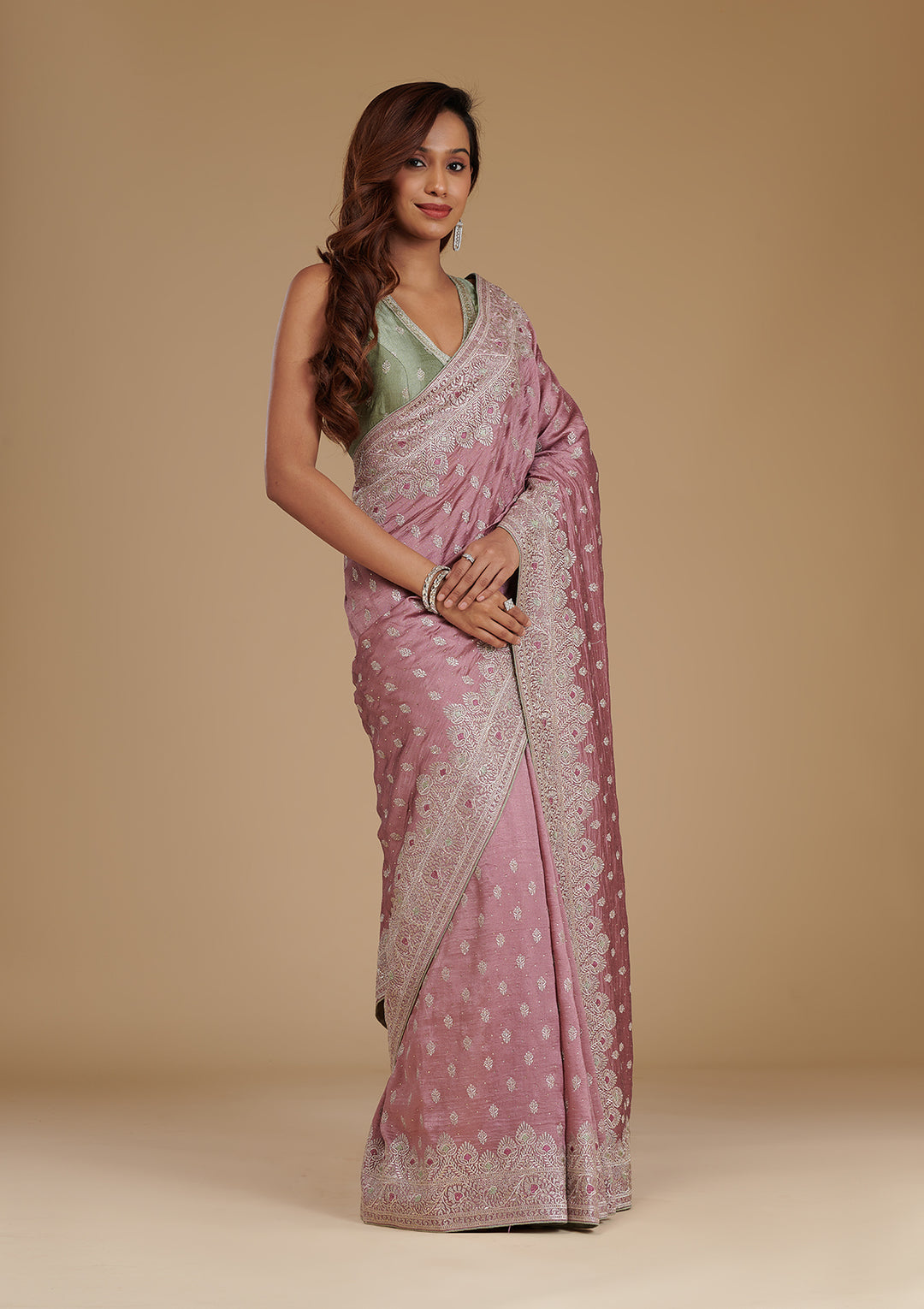 Mauve Zariwork Soft Silk Saree