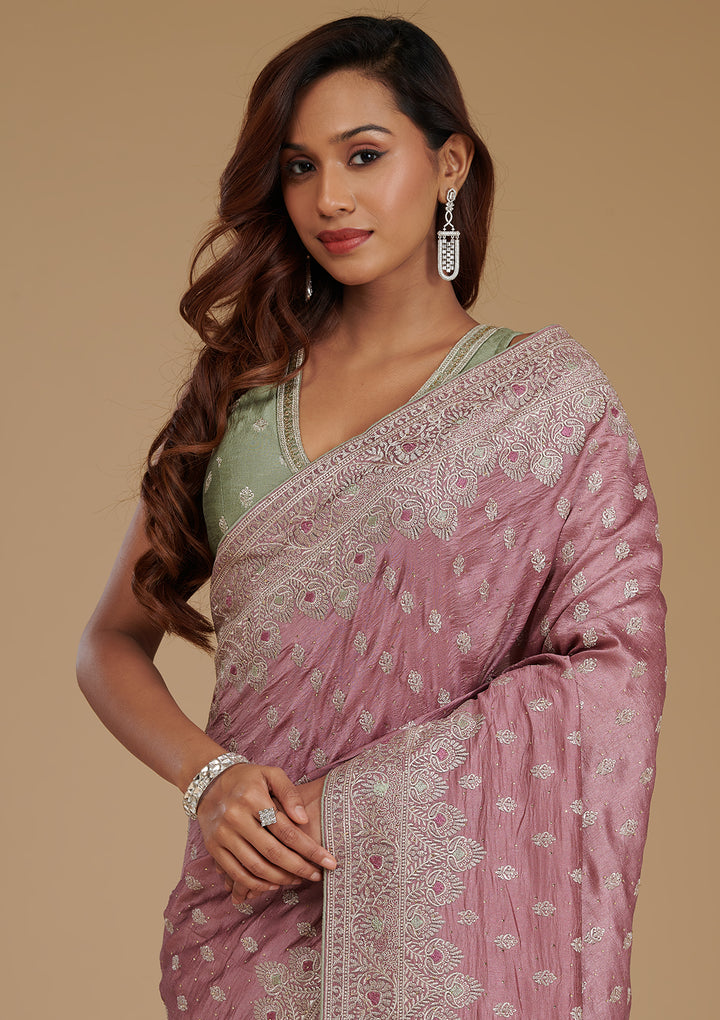 Mauve Zariwork Soft Silk Saree