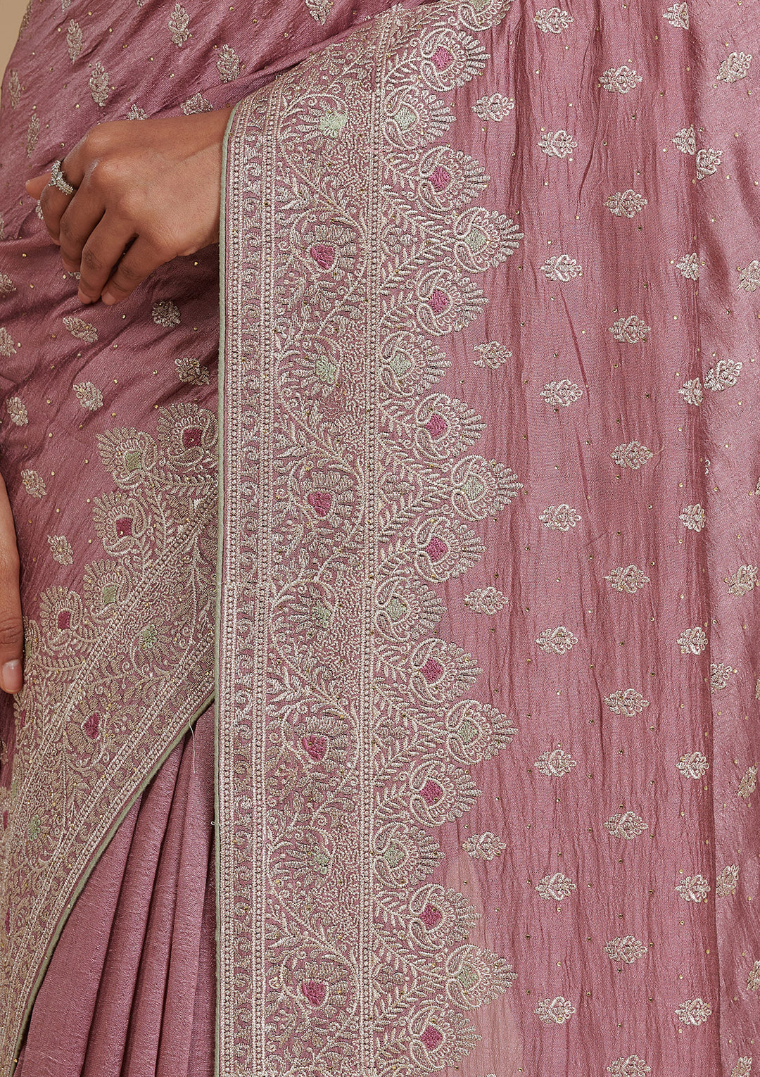 Mauve Zariwork Soft Silk Saree