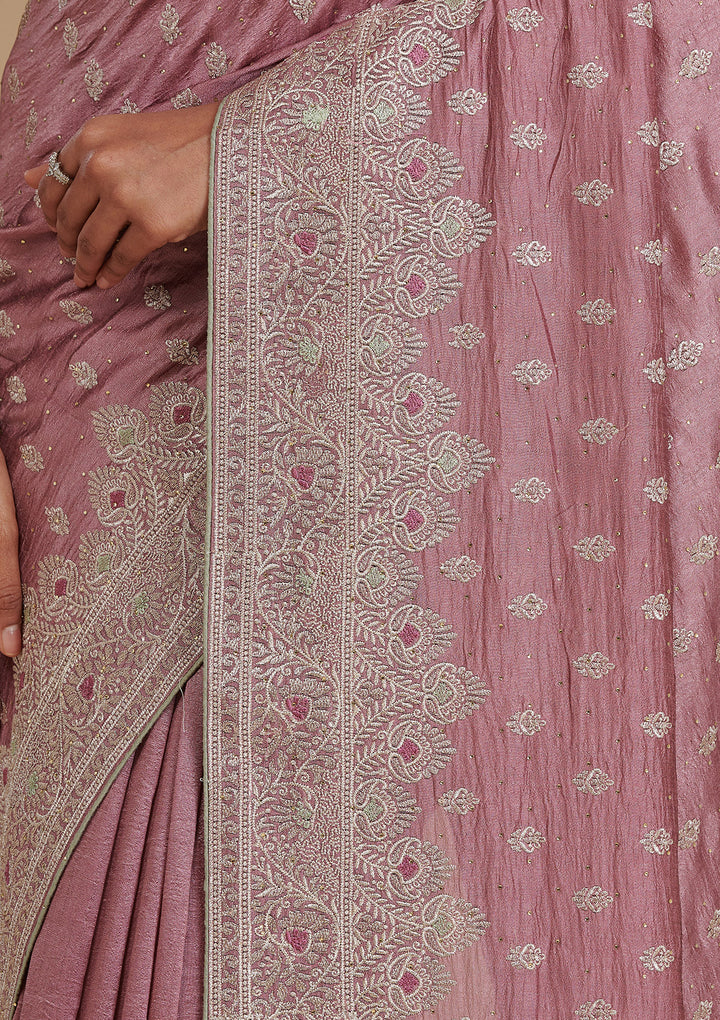 Mauve Zariwork Soft Silk Saree