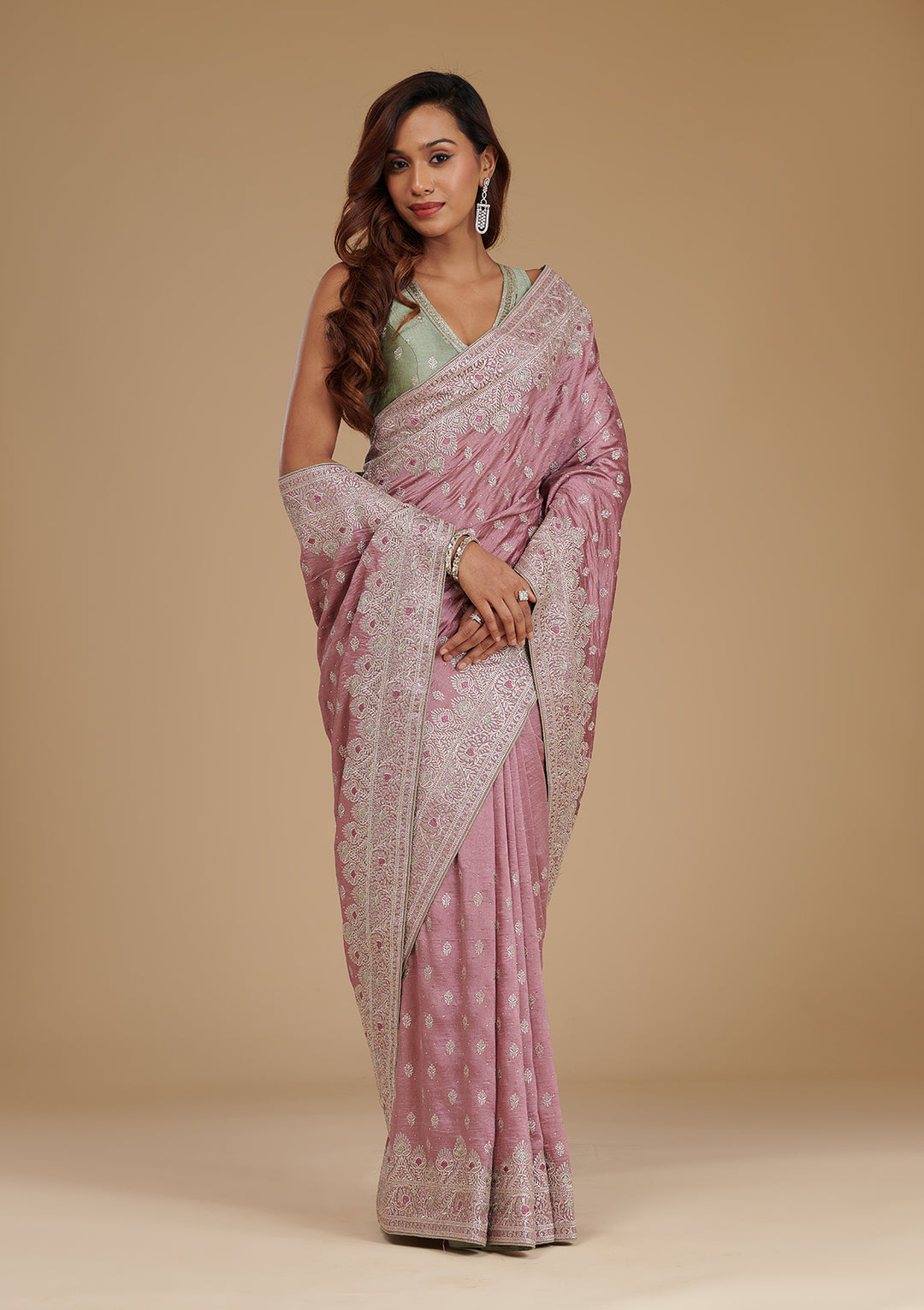 Mauve Zariwork Soft Silk Saree
