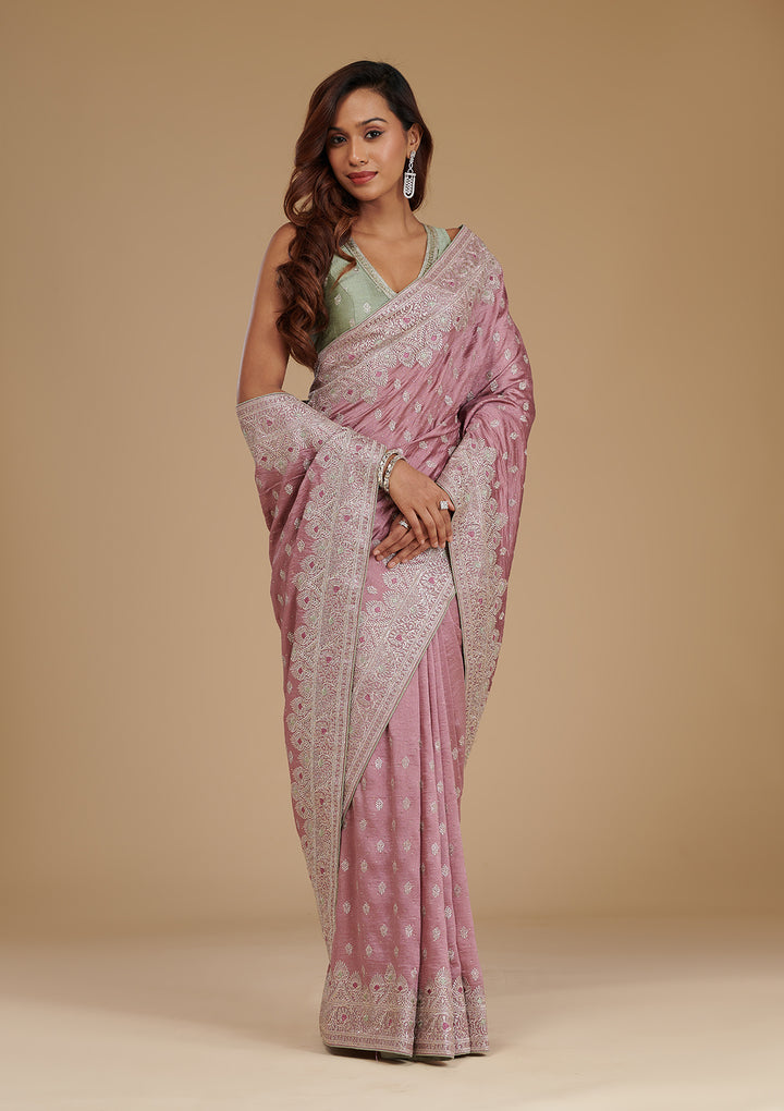 Mauve Zariwork Soft Silk Saree