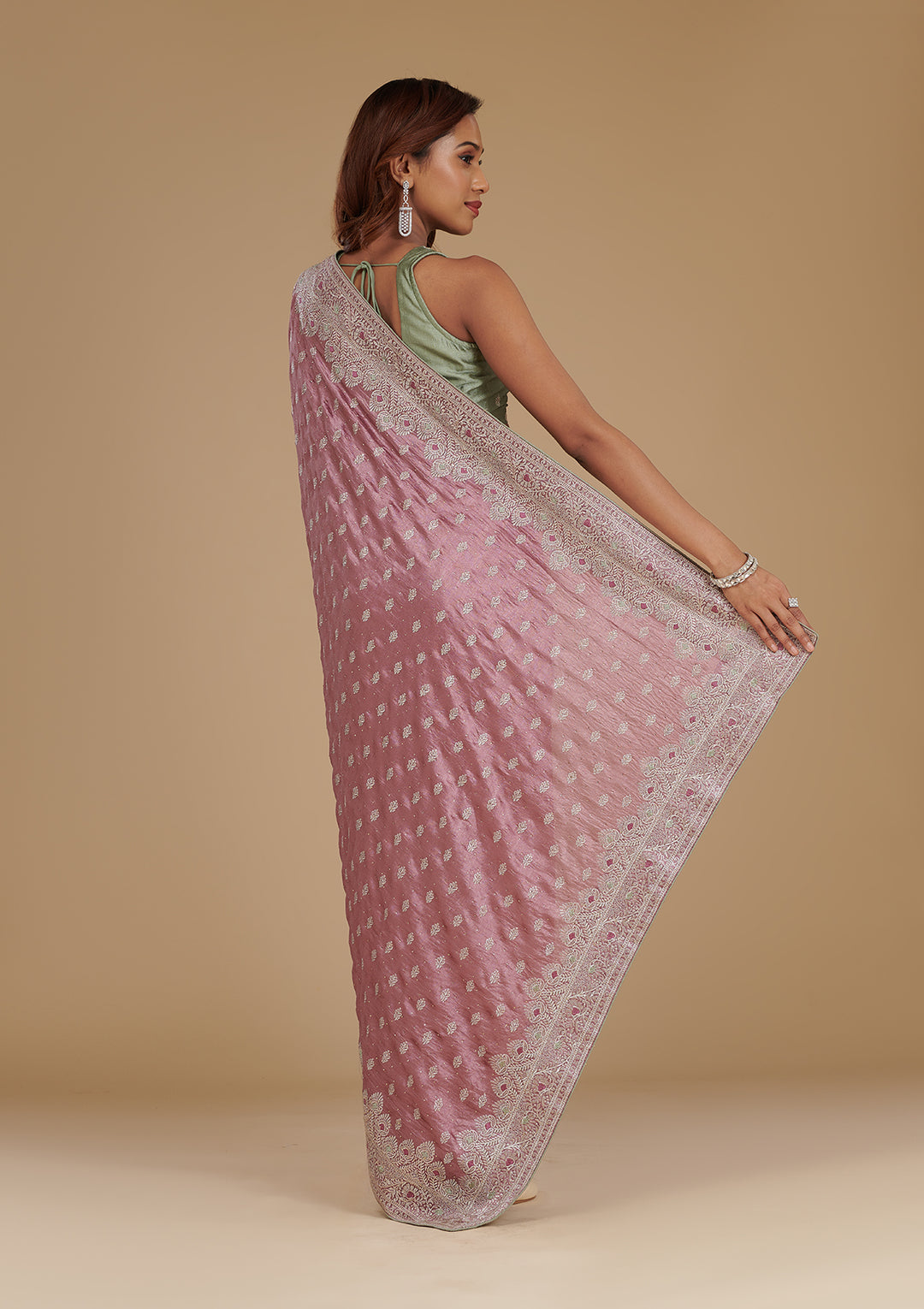 Mauve Zariwork Soft Silk Saree