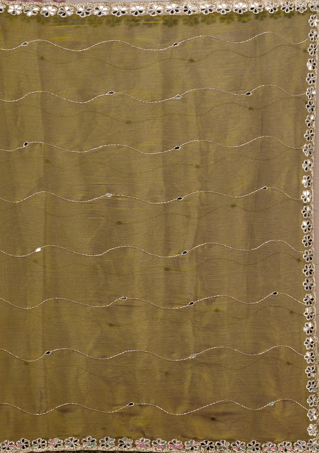 Mehendi Mirrorwork Organza Saree