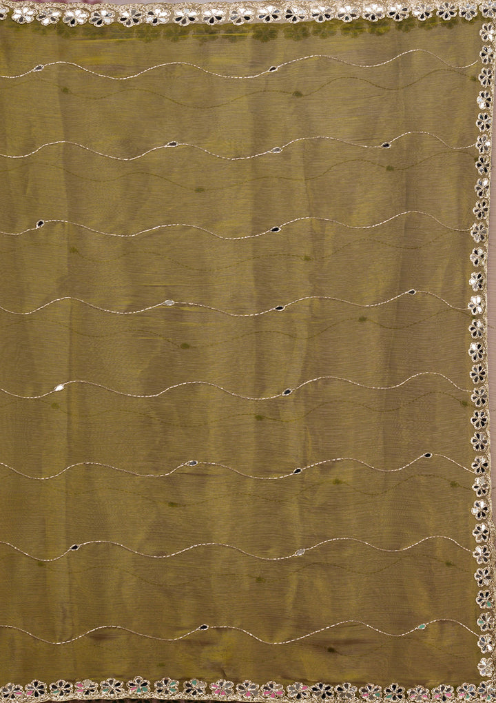 Mehendi Mirrorwork Organza Saree