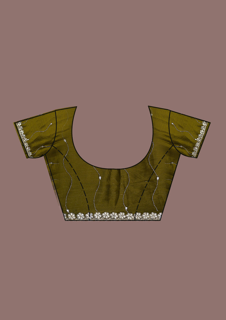 Mehendi Mirrorwork Organza Saree