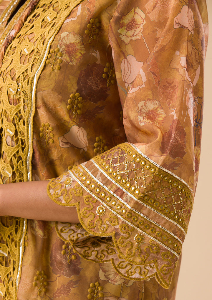 Mehendi Printed Organza Unstitched Salwar Suit