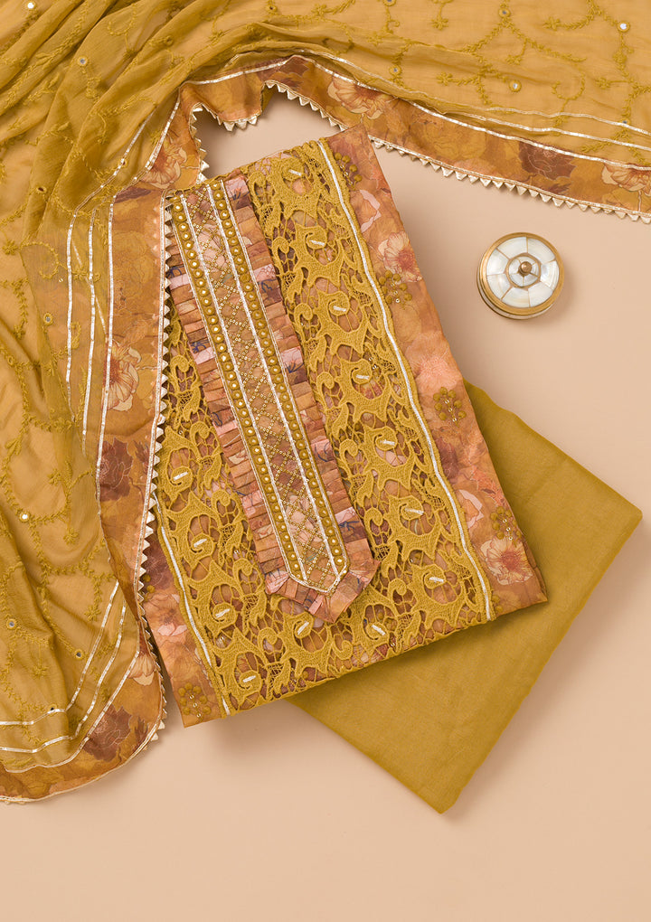 Mehendi Printed Organza Unstitched Salwar Suit