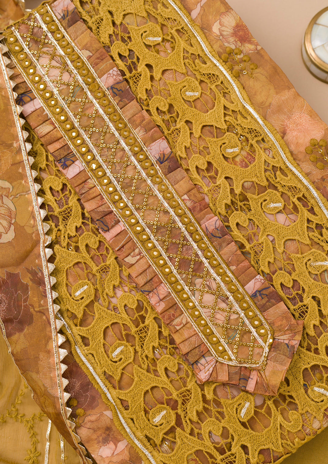 Mehendi Printed Organza Unstitched Salwar Suit