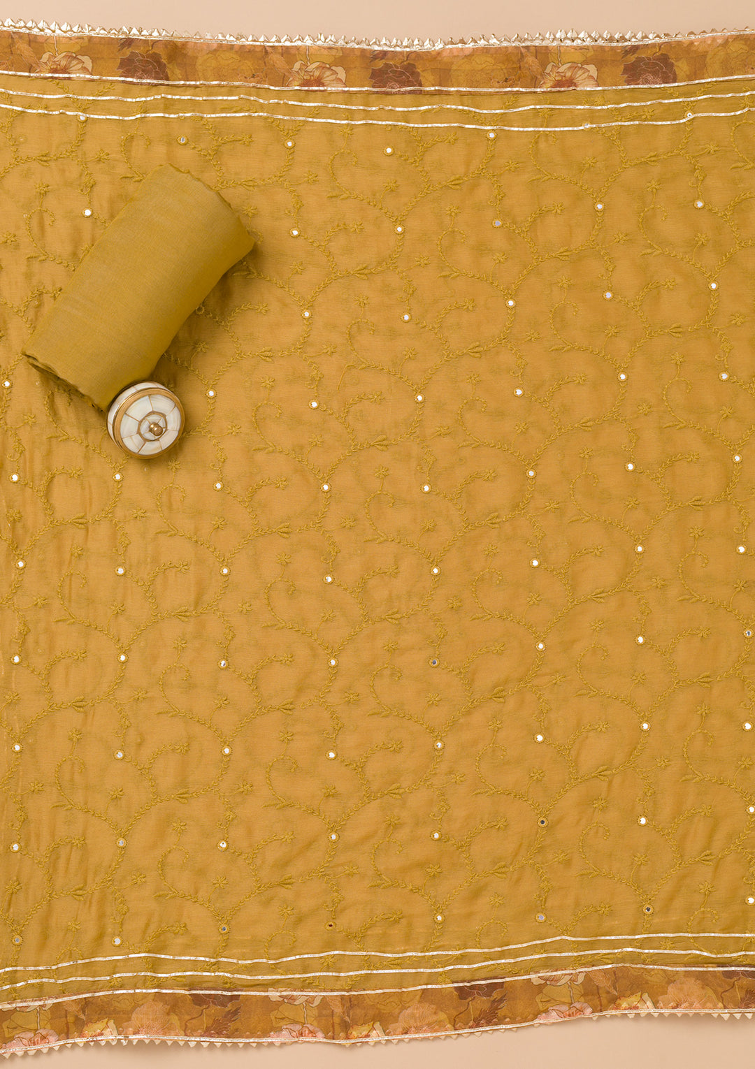 Mehendi Printed Organza Unstitched Salwar Suit