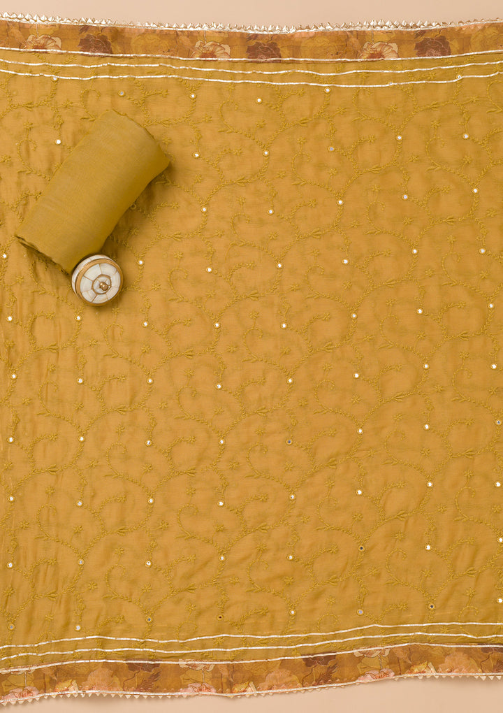 Mehendi Printed Organza Unstitched Salwar Suit