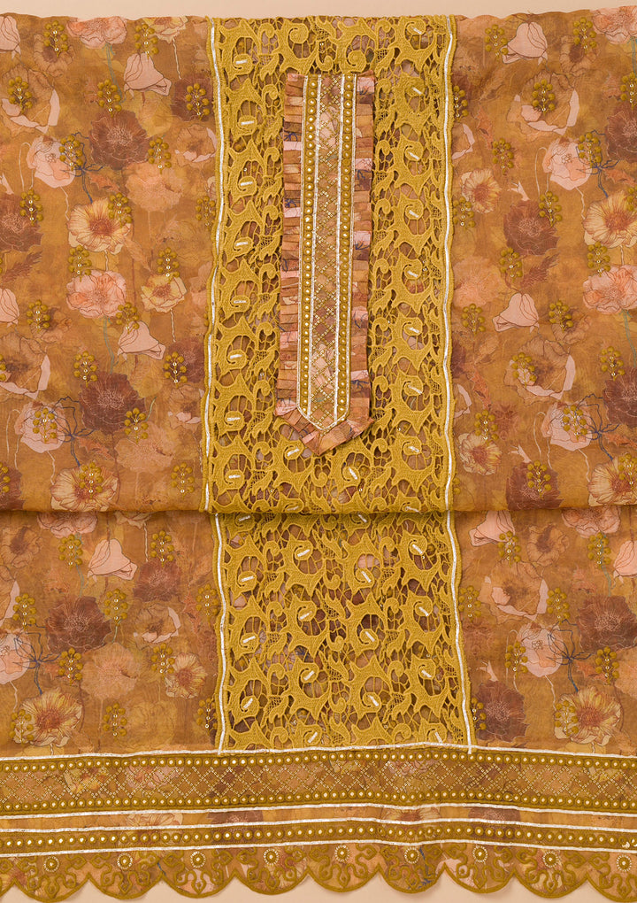 Mehendi Printed Organza Unstitched Salwar Suit