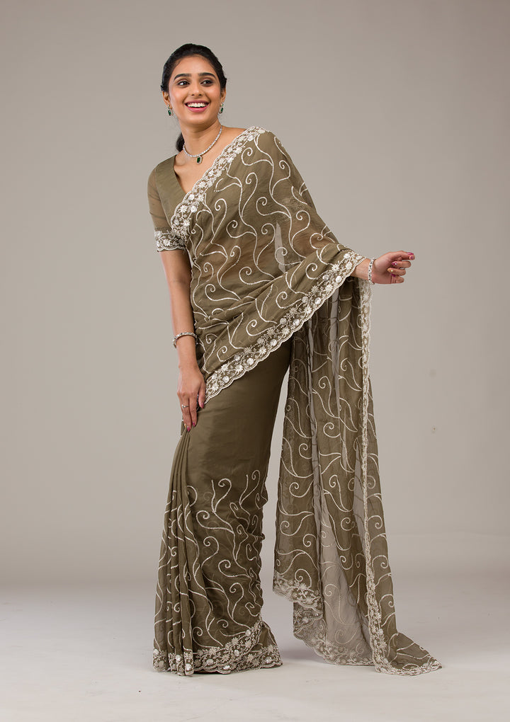 Mehendi Sequins Georgette Saree