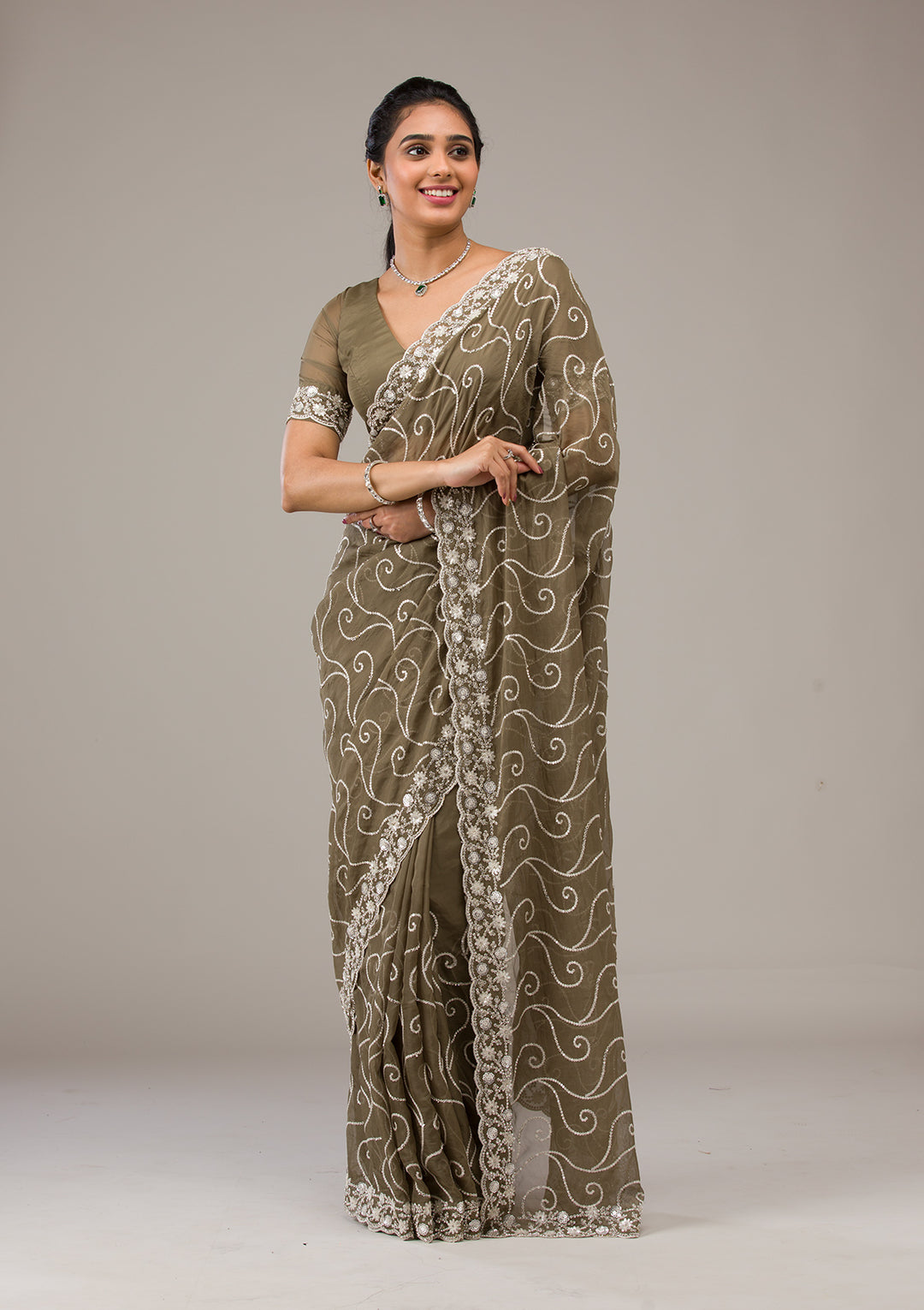 Mehendi Sequins Georgette Saree