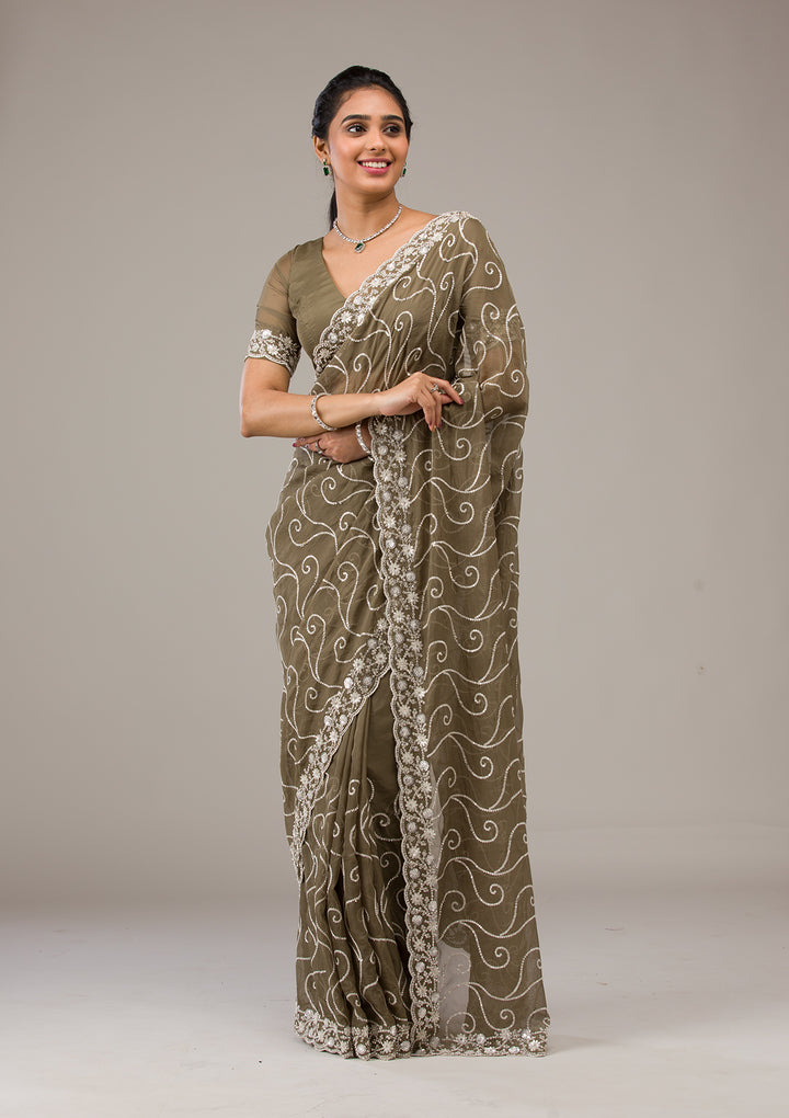 Mehendi Sequins Georgette Saree