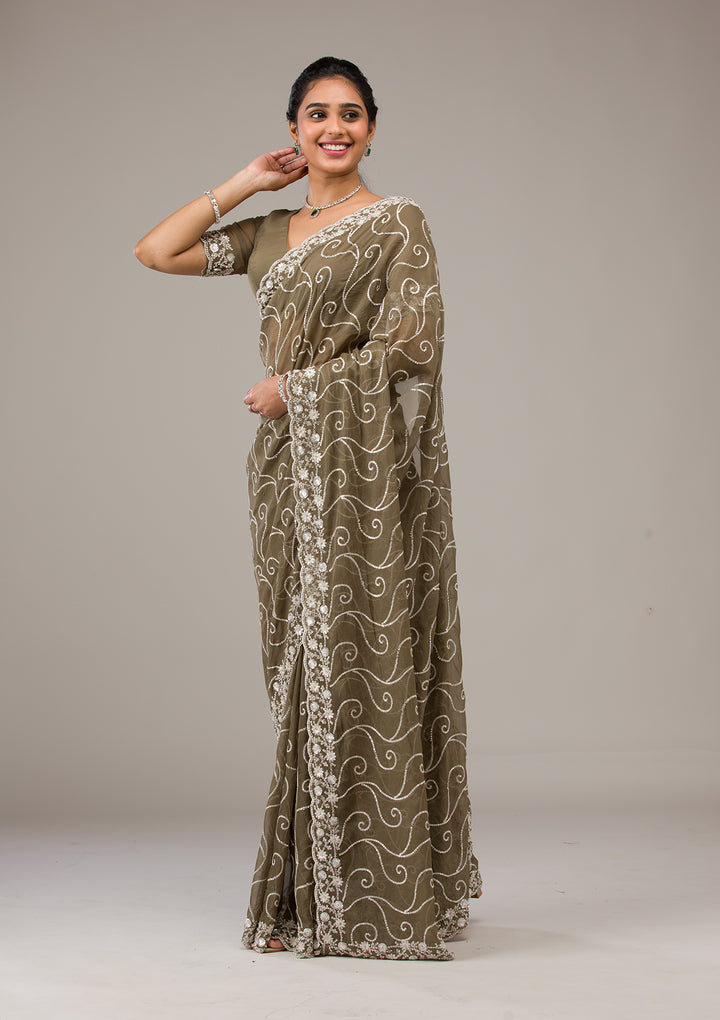 Mehendi Sequins Georgette Saree