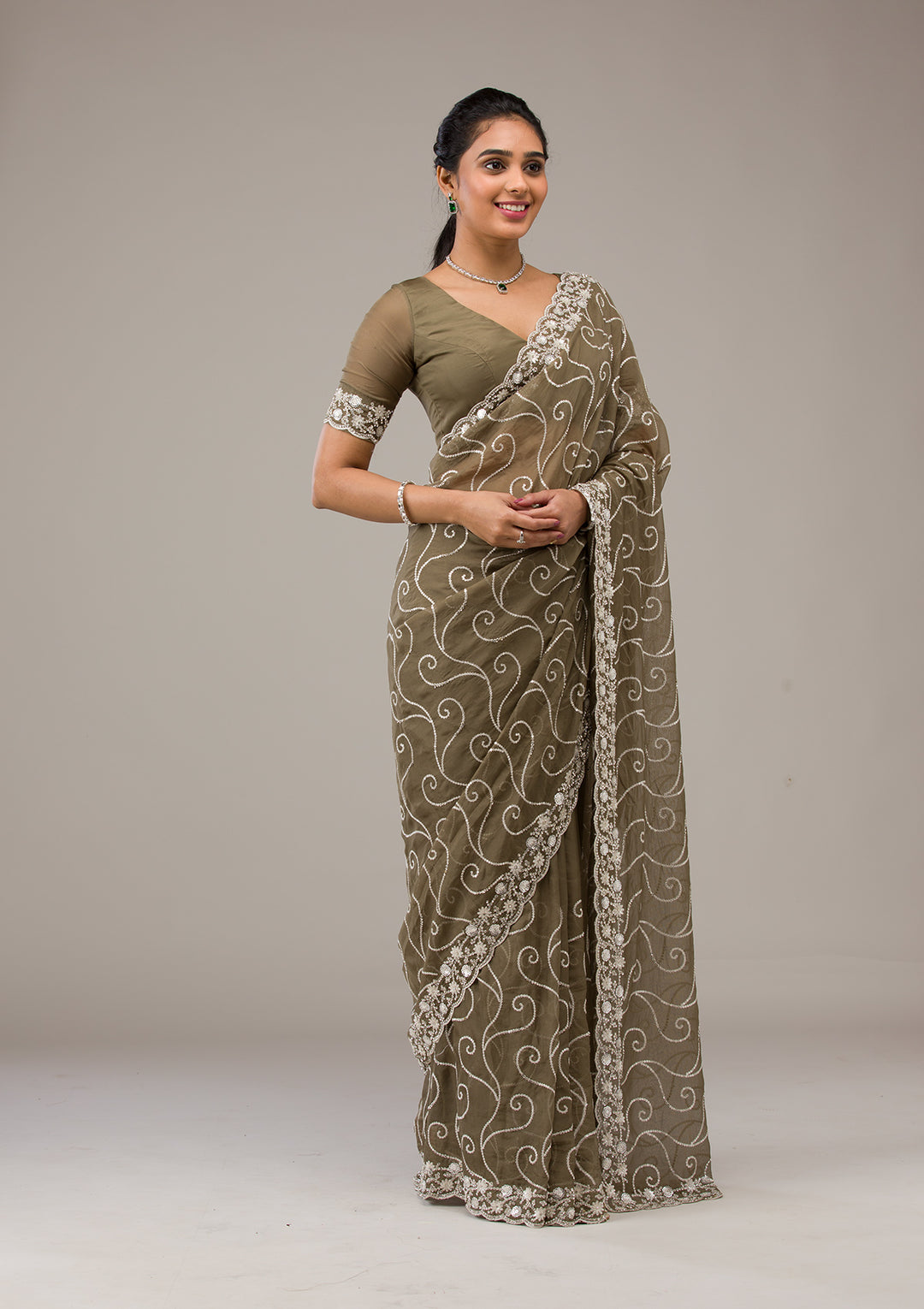 Mehendi Sequins Georgette Saree