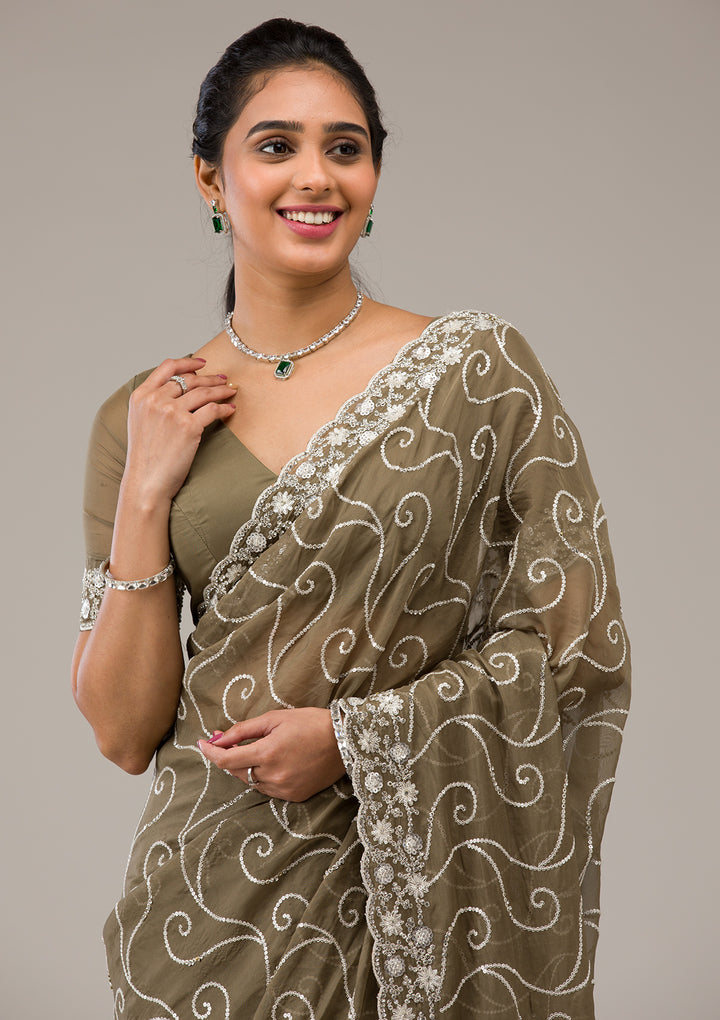 Mehendi Sequins Georgette Saree