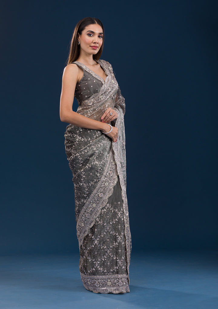 Mehendi Sequins Tissue Saree