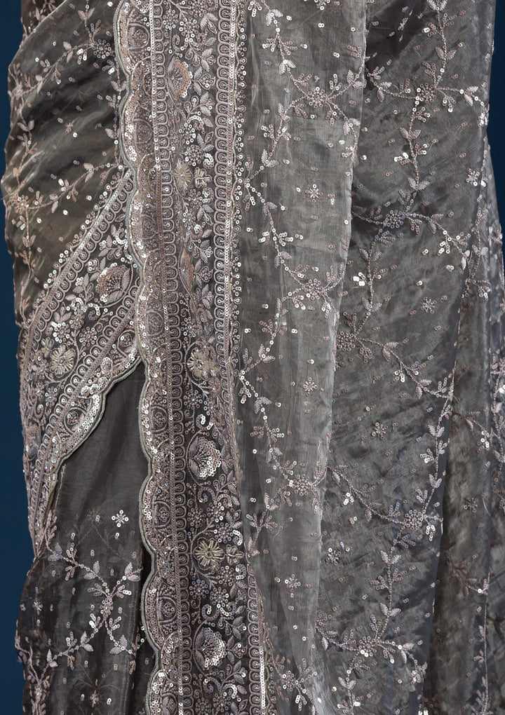 Mehendi Sequins Tissue Saree