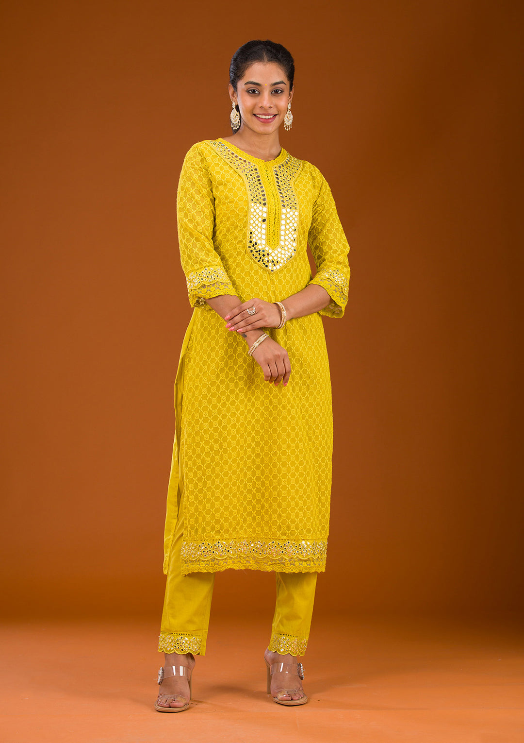 Mehendi Threadwork Georgette Readymade Salwar Suit