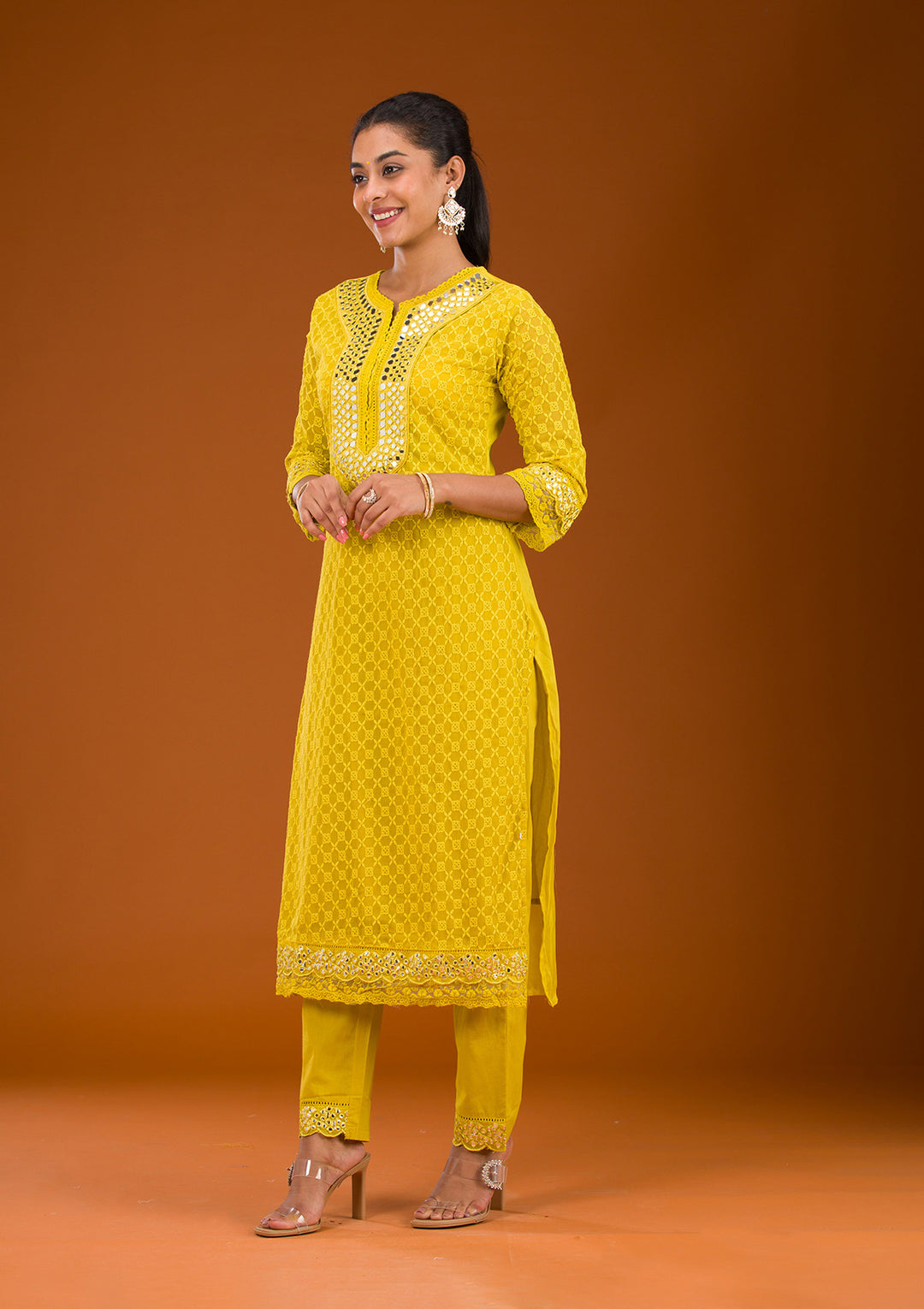 Mehendi Threadwork Georgette Readymade Salwar Suit