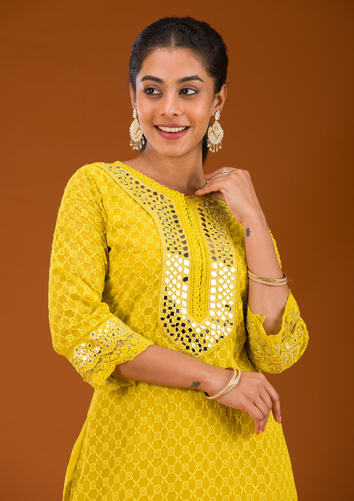 Mehendi Threadwork Georgette Readymade Salwar Suit