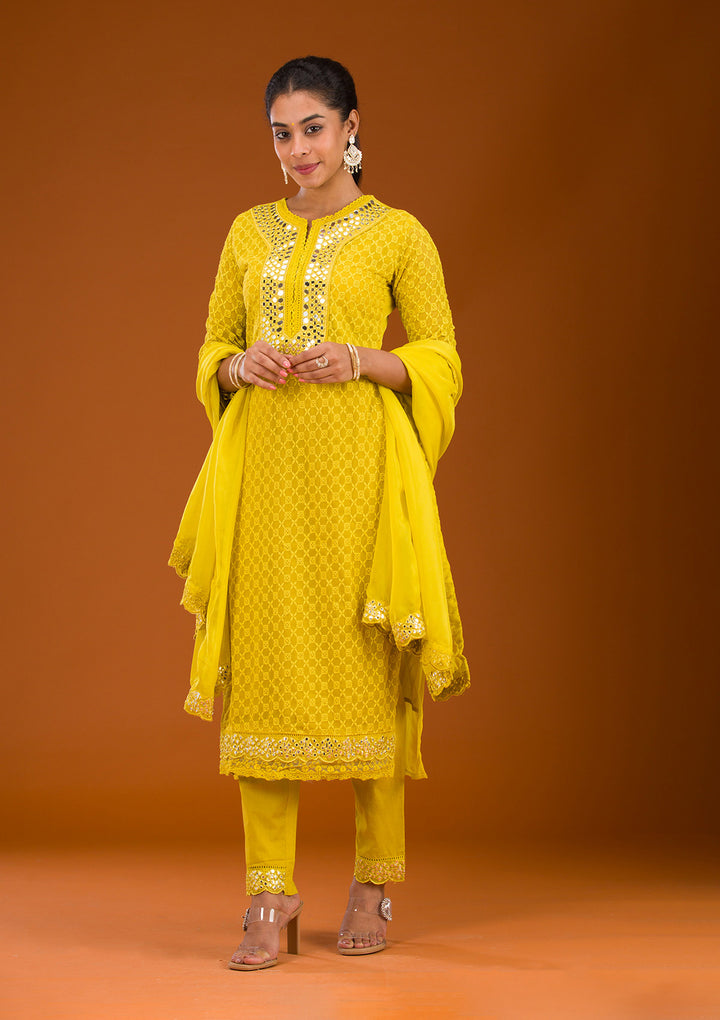 Mehendi Threadwork Georgette Readymade Salwar Suit