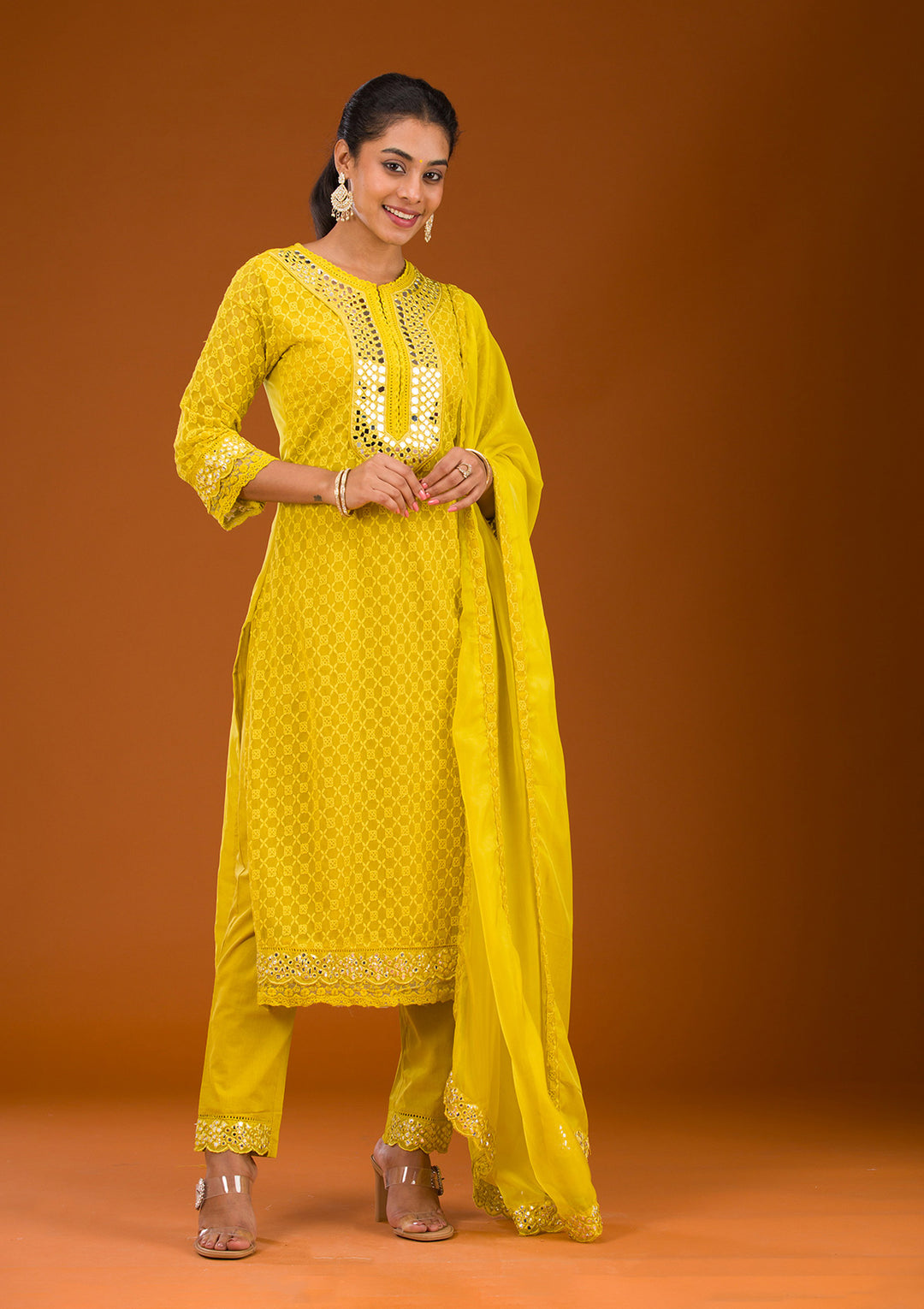 Mehendi Threadwork Georgette Readymade Salwar Suit