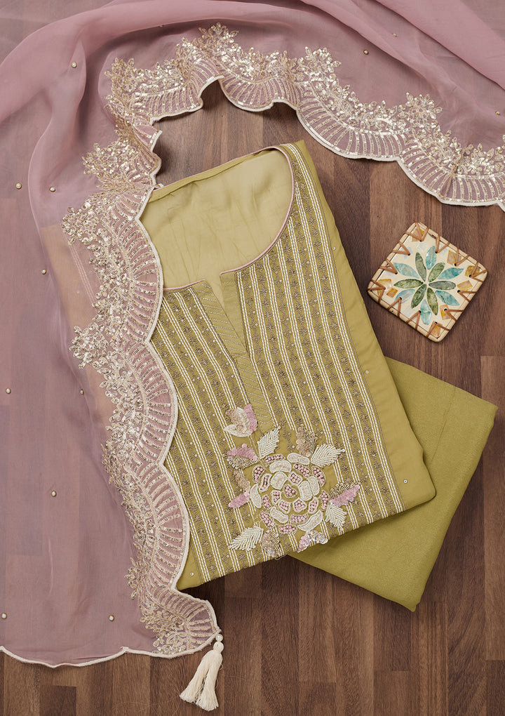 Mehendi Threadwork Georgette Unstitched Salwar Suit