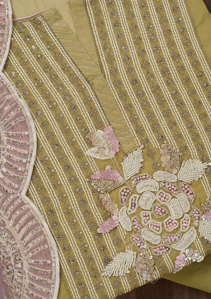 Mehendi Threadwork Georgette Unstitched Salwar Suit